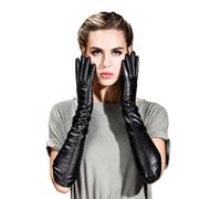 QECEPEI Womens Long Leather Gloves Opera Evening Dress Touchscreen Gloves | Long Black Leather Driving Gloves,Winter Elbow Length for Opera Formal Dress Wedding Halloween Party Gala Daily,Fleece Lining