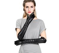 QECEPEI Womens Long Leather Gloves Opera Evening Dress Touchscreen Gloves | Long Black Leather Driving Gloves,Winter Elbow Length for Opera Formal Dress Wedding Halloween Party Gala Daily,Fleece Lining