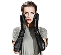 QECEPEI Women's Long Leather Gloves Winter Touchscreen Opera Evening Dress Driving Elbow Length Glove for Ladies Velvet Liner L, 50cm/19.6“