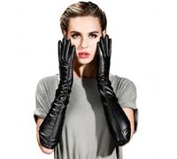 QECEPEI Women's Long Leather Gloves Winter Touchscreen Opera Evening Dress Driving Elbow Length Glove for Ladies Velvet Liner M, 50cm/19.6“