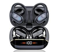 Qecnato Wireless Earbuds Bluetooth 5.4 Headphones Sports, 75H Stereo Deep Bass Over Ear Buds with Earhooks, Bluetooth Earbuds with 4 ENC Mic, LED Display, IP7 Waterproof Earphone for Running, Black