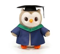 Qectial Academic Robe Doll Graduation Owl Stuffed Animal Toy Figurine Keepsake With Cap and Gown Soft Polyester PP Cotton Filling Cozy To Hold Suitable for, Green V-neck