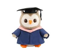 Qectial Academic Robe Doll Graduation Owl Stuffed Animal Toy Figurine Keepsake With Cap and Gown Soft Polyester PP Cotton Filling Cozy To Hold Suitable for, Pink V-neck