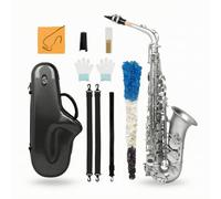 Qectial Alto Saxophone Sax Woodwind Instrument Set With Straight Neck And Round Key Buttons Brass Body With Elegant Engraved Patterns And Smooth Fingering
