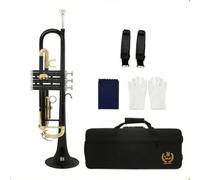 Qectial Brass Wind Bb Trumpet Student Instrument Beginner Cornet Bugle Brass Phosphor Bronze Construction With Case And Strap Suitable for classroom rehearsal, Black Gold