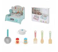 Qectial Children Play Kitchen Wooden Playset Toy Kitchen Set With Clickable Knobs Digital Display And Clock Educational Pretend Play With Pot Pan And Utensils, Large, Blue