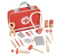 Qectial Children Pretend Play Wooden Role Medical Playset Educational Props Interactive Pieces Storytelling Play suitable for home playroom family, Red Doctor Set Cloth Bag