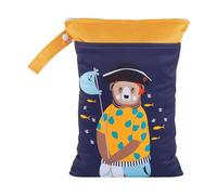 Qectial Cloth Diaper Wet Dry Bag with 2 Zippered Pockets Cartoon 10 Inchx14 inch Napkin Storage Bag for Traveling Gym Wet Swimwear, Deep Blue