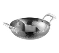 Qectial Compartment Cookware Hammered Stainless Steel Pot with and Two Compartment Divider Suitable for Family Gatherings Home Dinner Dining Table Entertaining, Natural Color Mandarin Duck, 32cm