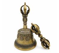 Qectial Copper Ritual Bell Meditation Vajra Altar With Handheld Mallet Etched Body And Balanced Form For suitable for focus work cleansing rituals home altar meditation corner, Medium