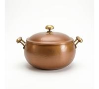 Qectial Culinary Cooking Vessel Copper Pot Soup Kettle Stockpot Stewpan with Traditional Hammered Style and Side Handles for Stovetop Recipes and Table