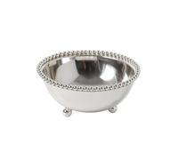 Qectial Dessert Bowl Metal Bowl Beaded Rim Footed Bowl Serving Bowl Wrought Iron Material with Polished Interior and Exterior Stable Elevated Base Suitable, Silver, 13 Cm Diameter