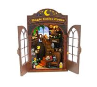 Qectial Diy Bookend Display Miniature Kit Shelf Insert Cafe Model Scene With Wooden Pet Buildable Pieces suitable for bookshelf styling study decor workspace display gift giving