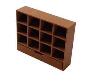 Qectial Doll Miniature Box with 12 Compartments, Storage Box, Display Case, Organizer, Doll Furniture Made of PP, Suitable for Dollhouse, Living Room, Study, light brown