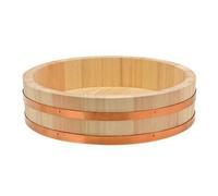 Qectial Sushi Rice Mixing Bowl with Wooden Spoon White with Copper Hoop Wrap Traditional Open Top Design for Absorbing Suitable for Home Kitchen Use Japanese Cuisine, 72x16cm