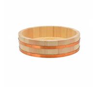 Qectial Sushi Rice Mixing Bowl with Wooden Spoon White with Copper Hoop Wrap Traditional Open Top Design for Absorbing Suitable for Home Kitchen Use Japanese Cuisine, 39x10cm