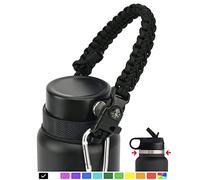 QeeCord Paracord Handle Compatible with Hydro Flask 2.0 Wide Mouth Water Bottle Carrier with New Ring and Carabiner, 12oz, 16oz,18oz, 32oz, 40oz, 64oz