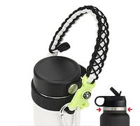 QeeCord Paracord Handle Compatible with Hydro Flask 2.0 Wide Mouth Water Bottle Carrier with New Ring and Carabiner, 12oz, 16oz,18oz, 32oz, 40oz, 64oz (32 oz-40 oz Wide Mouth, Glow White)