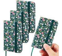 Qeeenar 4 Pcs Mini Leather Pocket Notebook 4 x 2.5 Inch Small Hardcover Notebook 50 Sheets Hardcover Mini Notepad Tiny Lined Journal for Office Home School Writing Supplies (Floral)