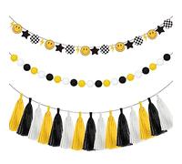 Qeeenar 53 Pcs One Happy Dude Birthday Decorations 1st Birthday Paper Tassel Banners Lightning Smile Face Garland Decoration Two Cool High Chair Banner for One Happy Dude Party Favors Supplies