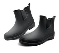 QeeFop Men's Rain Boots, Short Ankle Wellies Wellington Booties Durable Rubber Work Booties Waterproof Anti-slip for Gardening Fishing Farming Walk Mud Dog (UK Size 10)