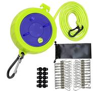QeeHeng Adjustable Travel Clothesline Cord, 32.8FT Portable Camping Clothesline,Windproof Drying Line Rope For Outdoor/Indoor/Home/Laundry/Hotel,With 20pcs Windproof Clothespins,10pcs Stoppers