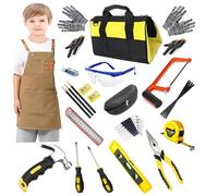 QeeHeng Kids Real Tools Set, Construction Tools Kit with Tool Bag, Woodworking Apron, Hand Metal Saw, 38 Pieces Children's Learning Gift for Woodwork Beginner Boys & Girls