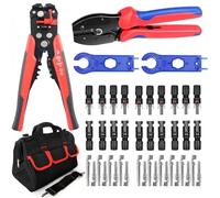 QeeHeng Solar Crimping Tools Kit,Solar Cable Connector,1 Solar Crimper,8 Inch Self-Adjusting Wire Stripper,10 Pair Solar Panel Connectors,1 Tools Bag