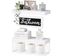 QEEIG Bathroom Shelves Over Toilet - Paper Storage Wall Mounted Farmhouse Decor Decorations Aesthetic Décor Sign Small Floating Shelf 2+1 Set 16 inch, White (020WW)