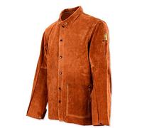QeeLink Leather Welding Jacket Heat Resistant Woodworker Coat, Heavy Duty Cowhide Durable Work Jacket