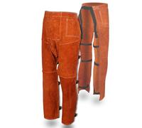 QeeLink Leather Welding Pants - Heat & Flame Resistant Split Leather Safety Leg Protection for Men and Women, Adjustable M to XXXL, Brown, Short, 31-Inch