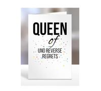 Qeen of Uno Reverse Regrets, Funny, Joke, Birthday Card Gifts for grandma, mum, mummy, nan, wife, girlfriend, fiancée, women, presents for Christmas, A5-239_100