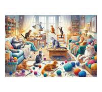 QEENQEEU Library Cats Jigsaw Puzzle, Cat Puzzle 1000 Pieces for Adults, Jigsaw Puzzles 1000 Pieces for Adults, 29 x 19 Inches, (Orange)