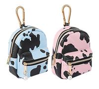 QeenRTUU Printed Cow Pattern Coin Purse Pouch Real Littles Backpack Mini Backpack Style Key Chain Coin Purse for Women Small Wallets Purse Keychain Coin Pouch Bags, Blue/Pink, mini Backpack Style