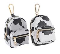 QeenRTUU Printed Cow Pattern Coin Purse Pouch Real Littles Backpack Mini Backpack Style Key Chain Coin Purse for Women Small Wallets Purse Keychain Coin Pouch Bags, Grey and White, Mini Backpack Style