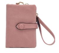 QeenRTUU RFID Women's Wallet Corduroy Trifold Wallet Clutch with Zipper Pocket wristlet for Women Ladies Credit Card Holder, Pink, Fashion Retro