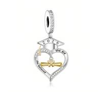 QeenseKc 2026 2027 Graduation Heart Charm Compatible with Pandora Bracelet | women,pendant,copper,two-tone,white birthstone,academic milestone,graduation party gift for her,friendship,commencement day