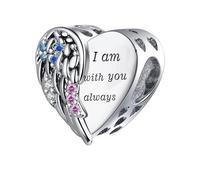QeenseKc Angel Wing Heart Charm CZ Bead Compatible with Pandora Bracelet Engraved Forever in My Heart