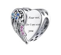 QeenseKc Angel Wing Heart Charm CZ Bead Compatible with Pandora Bracelet Engraved You will be a part of me