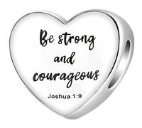 QeenseKc Be Strong and Courage Bible Verse Charm Heart Religious Bead for Pandora Bracelet, Copper, No Gemstone