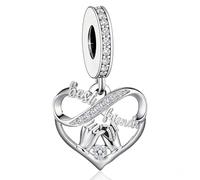 QeenseKc Best Friends Dangle Charm Infinity Heart Friendship Pendant Bead Compatible with Pandora Bracelet BFF Gift for Women White