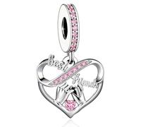 QeenseKc Best Friends Dangle Charm Infinity Heart Friendship Pendant Bead Compatible with Pandora Bracelet BFF Gift for Women Pink