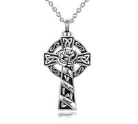 QeenseKc Celtic Knot Cross Cremation Jewelry Urn Necklace for Ashes for Men Women Circle Life Stainless Steel Keepsake Memories Ash Holder, Metal, base