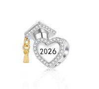 QeenseKc Graduation 2025 2026 Heart Charm Bachelor's Hat Compatible with Pandora Bracelet, Copper, Rhinestone