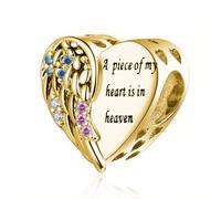 QeenseKc Guardian Angel Wing Heart Charm Compatible with Pandora Bracelet