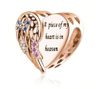QeenseKc Guardian Angel Wing Heart Charm Compatible with Pandora Bracelet, Middle, Metal, No Gemstone
