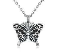QeenseKc Now She Flies with Butterfly Cremation Urn Necklace for Ashes Stainless Steel Animal Memorial Urn Pendant Keepsake Gift, Metal, base