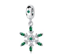 QeenseKc Snowflake Dangle Charm Green Birthstone Bead Compatible with Pandora Bracelet Women Christmas Gift