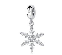 QeenseKc Snowflake Dangle Charm White Birthstone Bead Compatible with Pandora Bracelet Women Christmas Gift