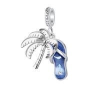 QeenseKc Summer Beach Flip Flop Slipper Charm Palm Tree Bead Compatible with Pandora Bracelet Women Royal Blue